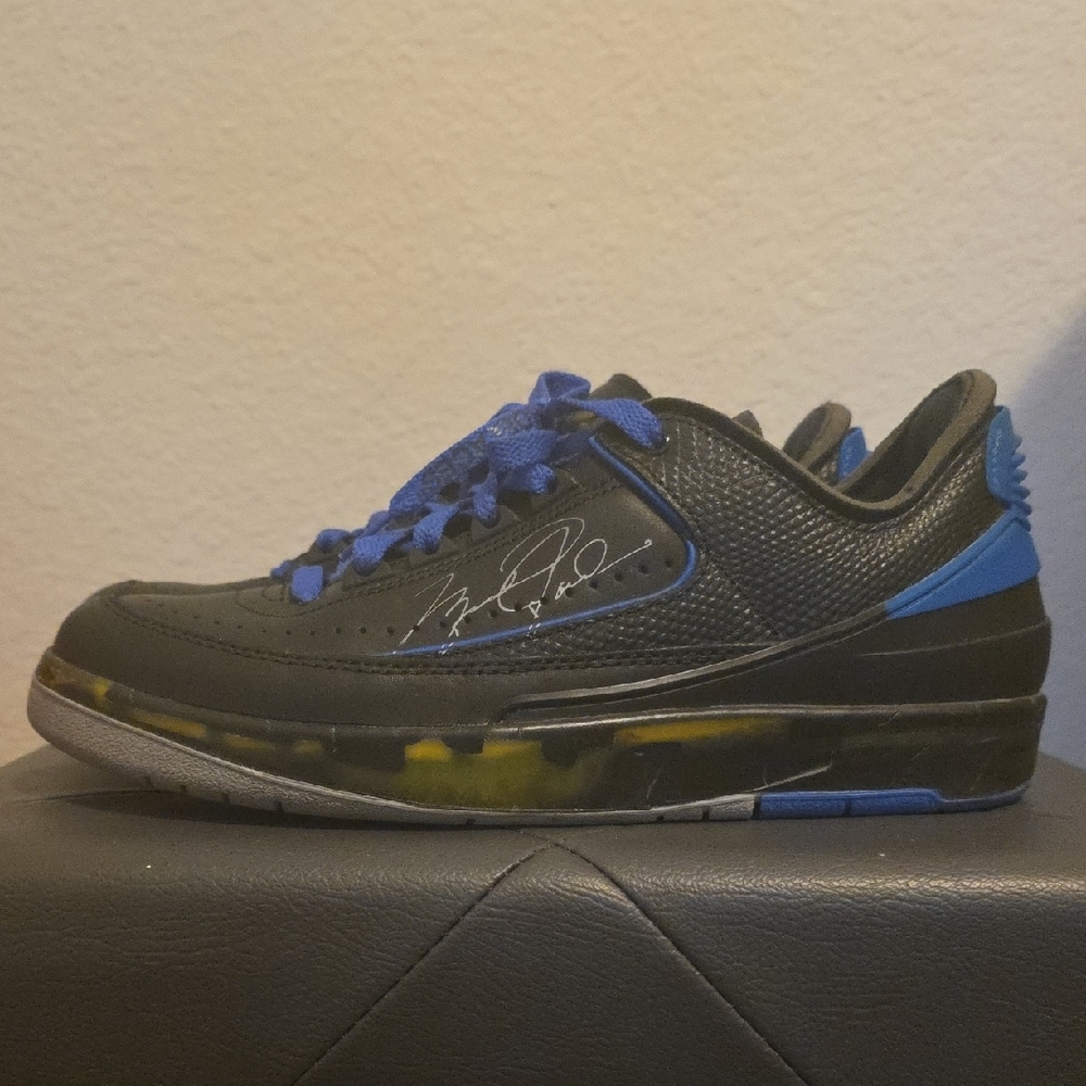 Off White Air Jordan 2 Retro Black and Blue Athletic Sneakers